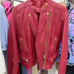 Animale Deep Red Leather snake Jacket with Gold Accents